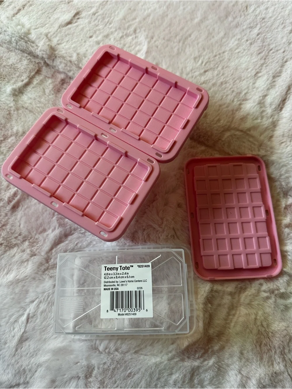 Set of 3 - XS Clear Storage Teeny Tote Containers with Pink Lids NWT